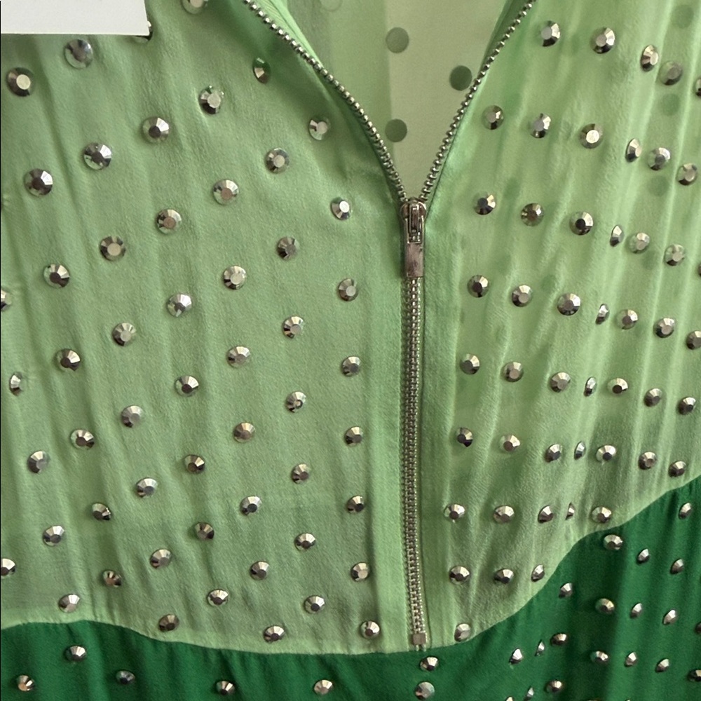 Diane Von Furstenberg Mint and Forest Green Embellished Midi Dress - Picture 6 of 9